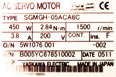 Yaskawa SGMGH-05ACA6C label image
