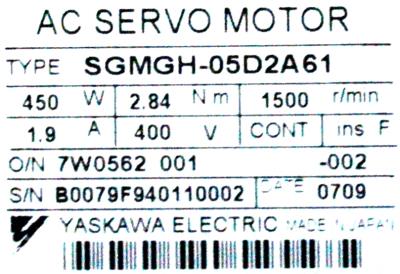 Yaskawa SGMGH-05D2A61 label image