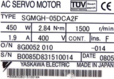 Yaskawa SGMGH-05DCA2F label image