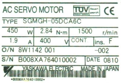 Yaskawa SGMGH-05DCA6C label image
