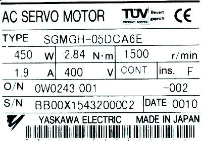 Yaskawa SGMGH-05DCA6E label image