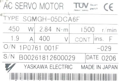 New Refurbished Exchange Repair  Yaskawa Motors-AC Servo SGMGH-05DCA6F Precision Zone
