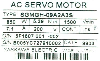 Yaskawa SGMGH-09A2A3S label image