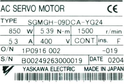 Yaskawa SGMGH-09DCA-YG24 label image