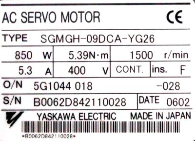 Yaskawa SGMGH-09DCA-YG26 label image