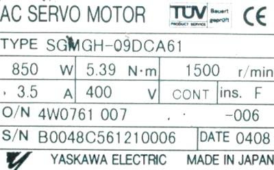 Yaskawa SGMGH-09DCA61 label image
