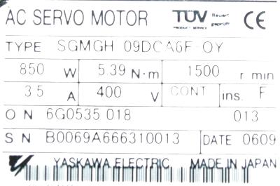 Yaskawa SGMGH-09DCA6F-OY label image