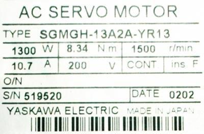 Yaskawa SGMGH-13A2A-YR13 label image