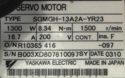 Yaskawa SGMGH-13A2A-YR23 label image