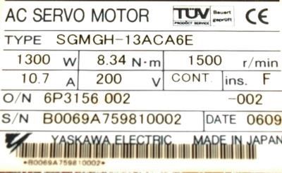 Yaskawa SGMGH-13ACA6E label image