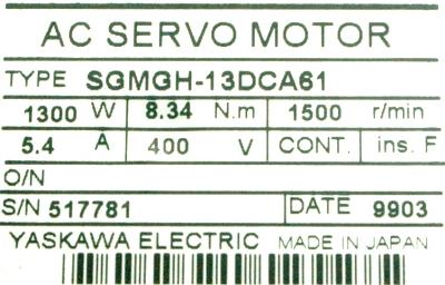 Yaskawa SGMGH-13DCA61 label image