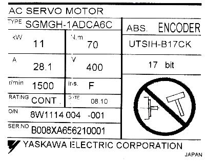 Yaskawa SGMGH-1ADCA6C label image