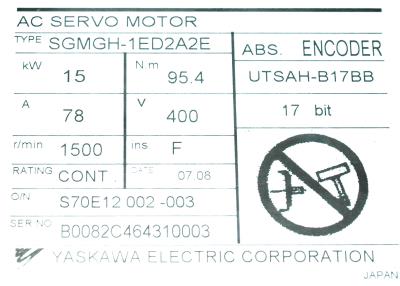 Yaskawa SGMGH-1ED2A2E label image