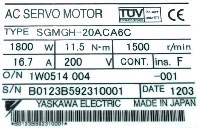 Yaskawa SGMGH-20ACA6C label image