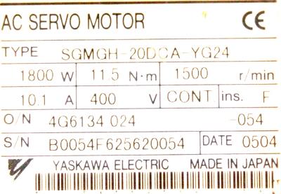 New Refurbished Exchange Repair  Yaskawa Motors-AC Servo SGMGH-20DCA-YG24 Precision Zone