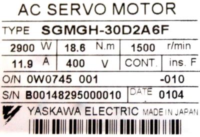 Yaskawa SGMGH-30D2A6F label image