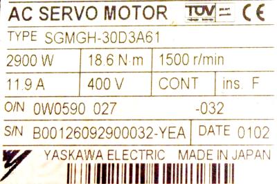 Yaskawa SGMGH-30D3A61 label image