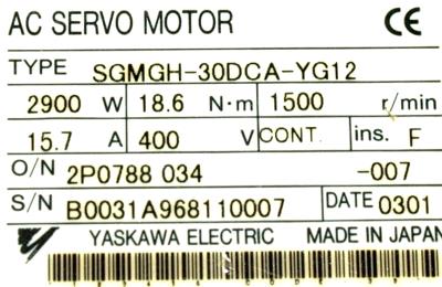 Yaskawa SGMGH-30DCA-YG12 label image