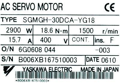 Yaskawa SGMGH-30DCA-YG18 label image