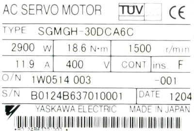Yaskawa SGMGH-30DCA6C label image