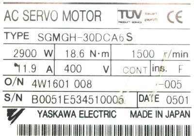 Yaskawa SGMGH-30DCA6S label image