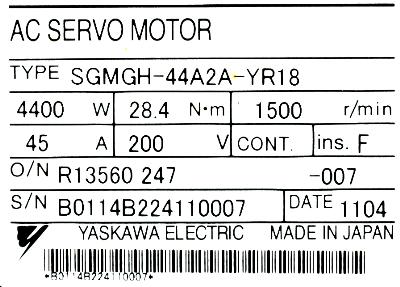 New Refurbished Exchange Repair  Yaskawa Motors-AC Servo SGMGH-44A2A-YR18 Precision Zone