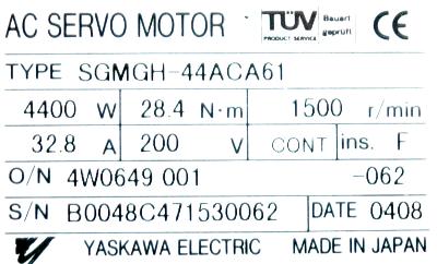 Yaskawa SGMGH-44ACA61 label image
