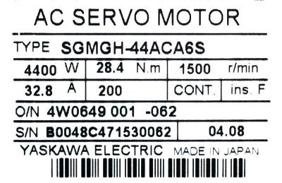 Yaskawa SGMGH-44ACA6S label image