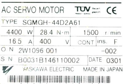 Yaskawa SGMGH-44D2A61 label image