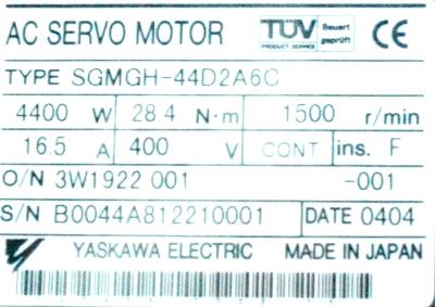 Yaskawa SGMGH-44D2A6C label image