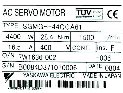 Yaskawa SGMGH-44QCA61 label image