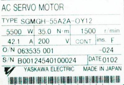 Yaskawa SGMGH-55A2-OY12 label image
