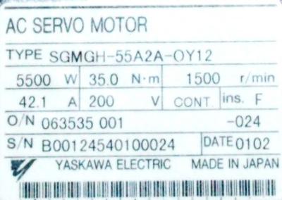 Yaskawa SGMGH-55A2A-OY12 label image