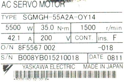 Yaskawa SGMGH-55A2A-OY14 label image