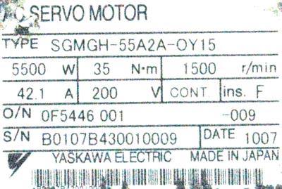 Yaskawa SGMGH-55A2A-OY15 label image