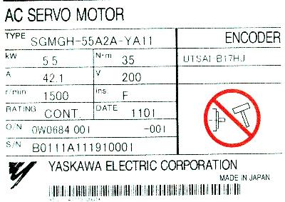 Yaskawa SGMGH-55A2A-YA11 label image