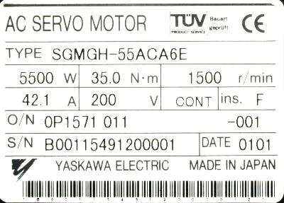 Yaskawa SGMGH-55ACA6E label image