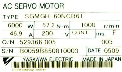 Yaskawa SGMGH-60NCB61 label image