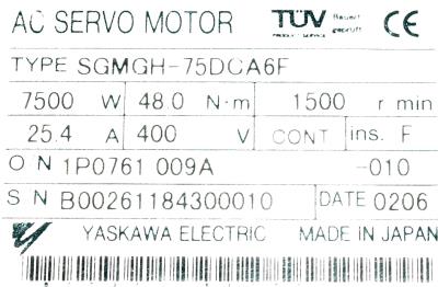Yaskawa SGMGH-75DCA6F label image