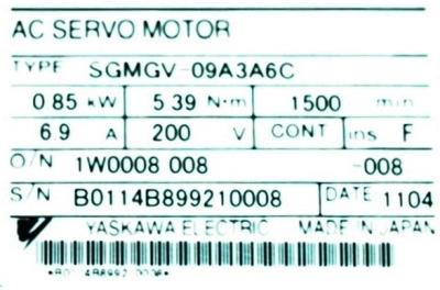 Yaskawa SGMGV-09A3A6C label image