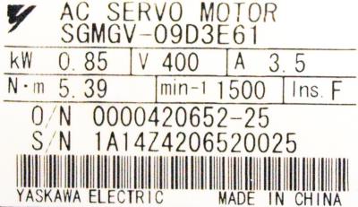 Yaskawa SGMGV-09D3E61 label image