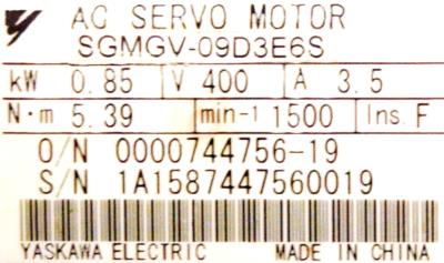Yaskawa SGMGV-09D3E6S label image