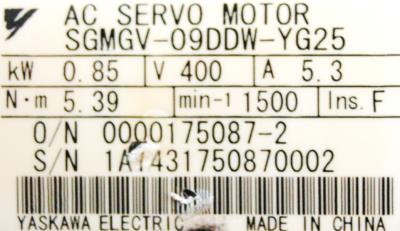 Yaskawa SGMGV-09DDW-YG25 label image