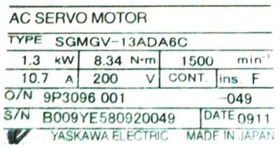 Yaskawa SGMGV-13ADA6C label image