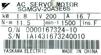 Yaskawa SGMGV-20A3E6S label image