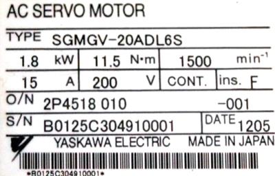Yaskawa SGMGV-20ADL6S label image