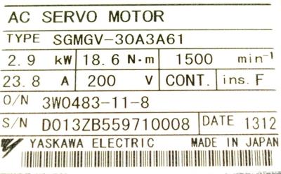 Yaskawa SGMGV-30A3A61 label image