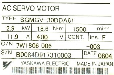 Yaskawa SGMGV-30DDA61 label image