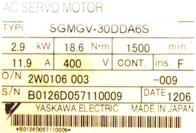 Yaskawa SGMGV-30DDA6S label image
