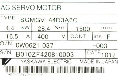 Yaskawa SGMGV-44D3A6C label image